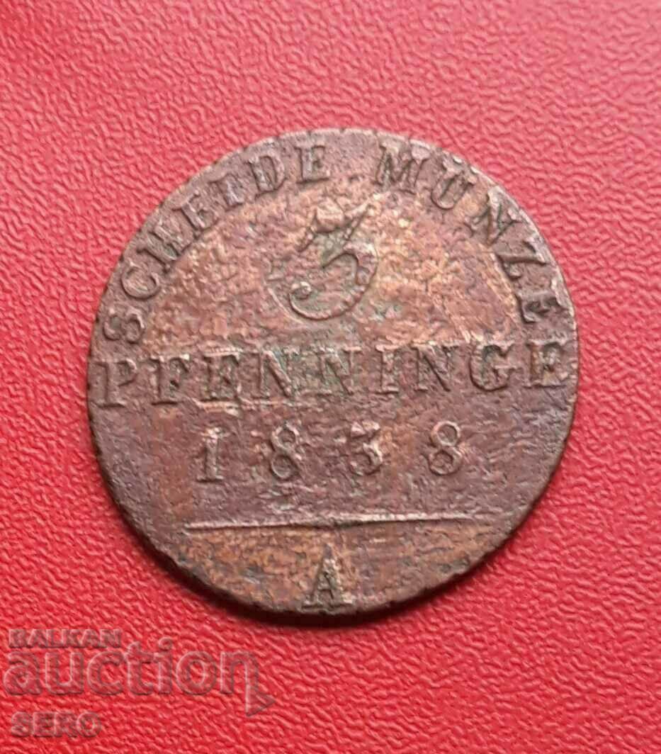 Germania-Prusia-3 Pfennig 1838 A-Berlin-An rar