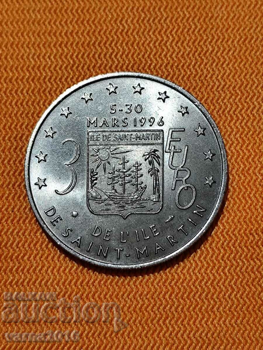 Moneda Franța/2, 3 euro Insula Saint Martin, 1996