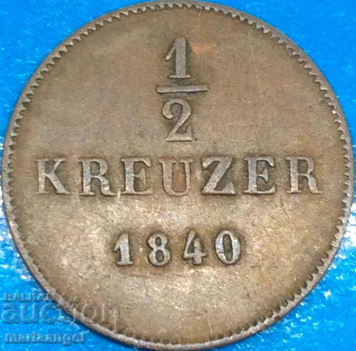 1/2 Kreuzer 1840 Württemberg Germania - rar