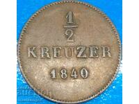 1/2 Kreuzer 1840 Württemberg Germania - rar