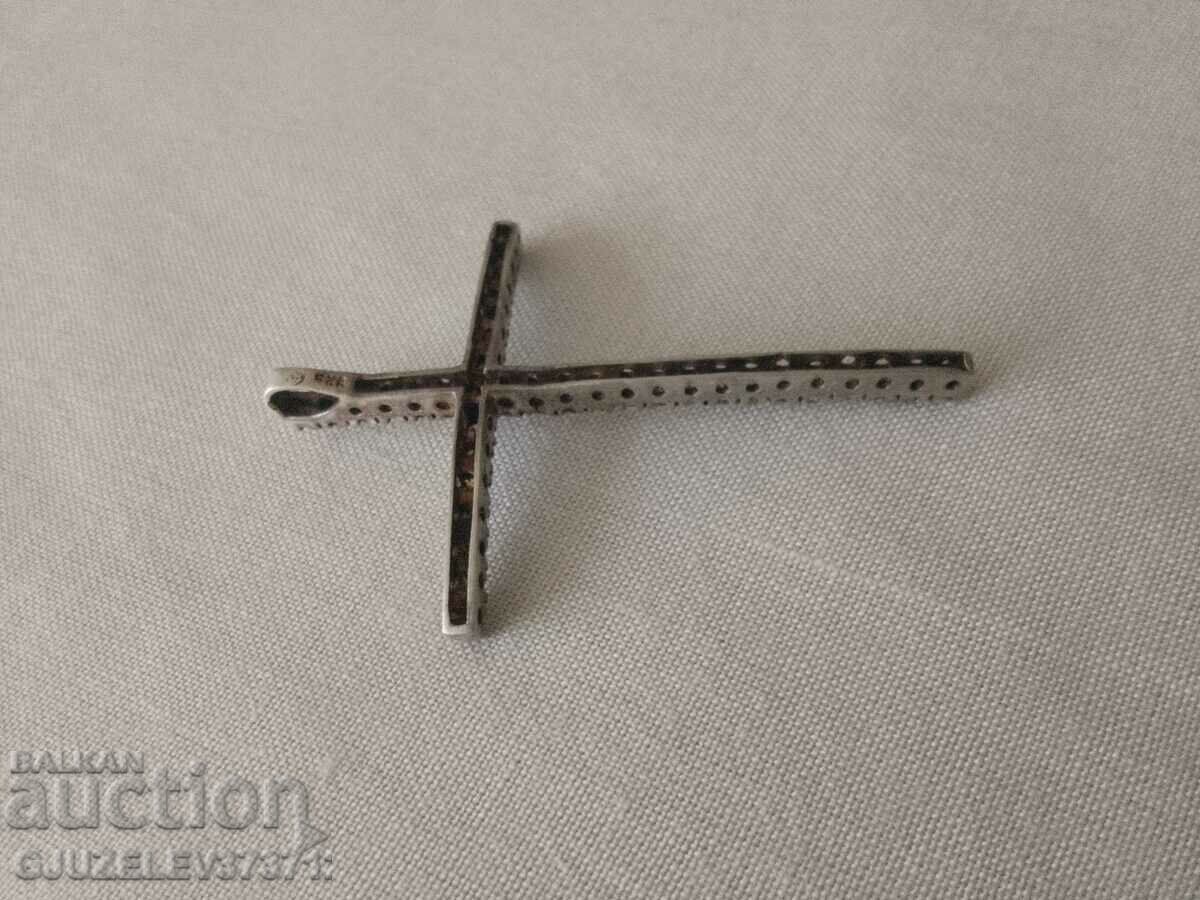 Auction Silver medallion cross all with small zirconia, sample 925, Auction Silver medallion cross all with small zirconia, sample 925,