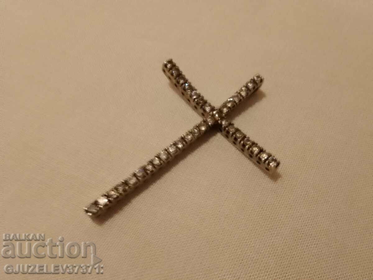 Silver medallion cross all with small zirconia, sample 925, - 6 Silver medallion cross all with small zirconia, sample 925, - 6