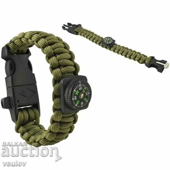 5in1 Survival Wristband Compass/Whistle/Rope/Knife/Fire