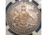 Thaler 1863 Γερμανία Württemberg NGC AU Λεπτομέρειες ασημί πατίνα