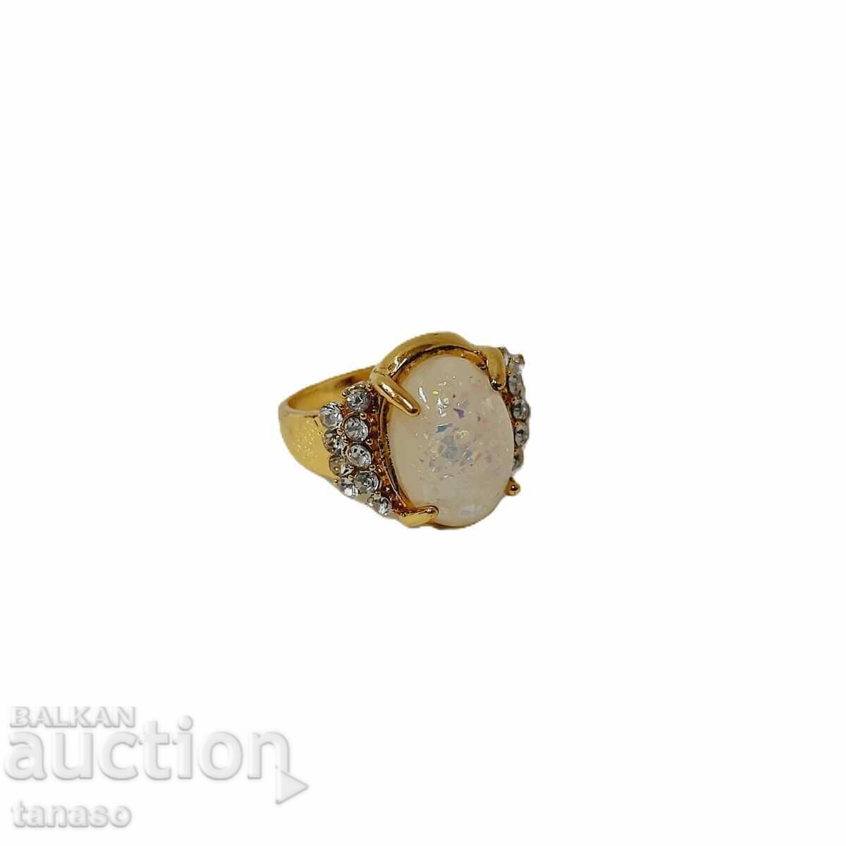 Elliptical cut amber ring - 5