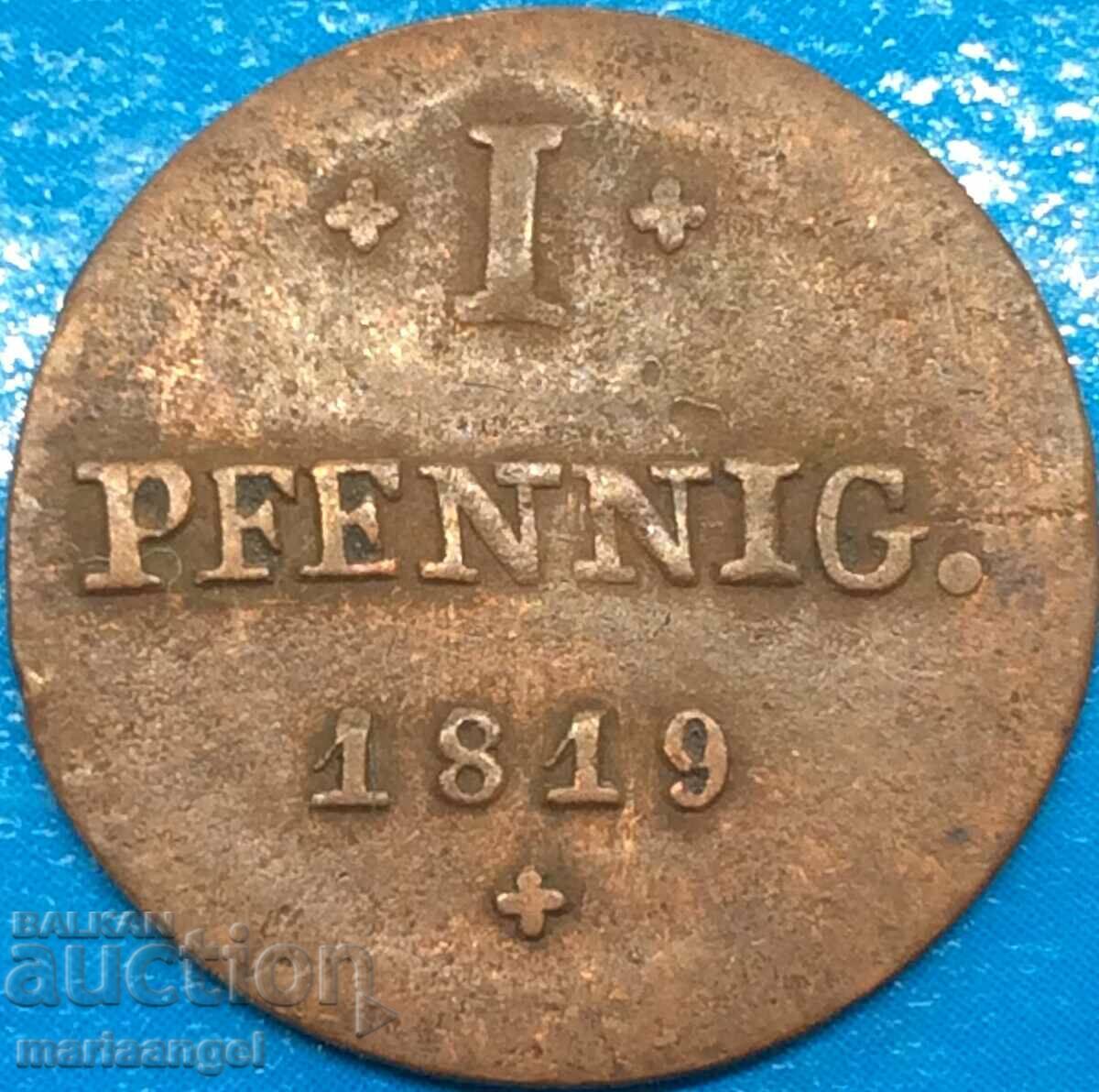 1 pfennig 1819 Saxonia Germania cupru