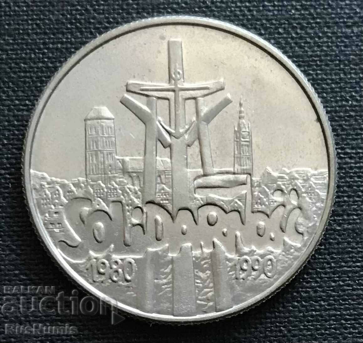 Poland. 10,000 zlotys 1990 10 years trade union Solidarity.