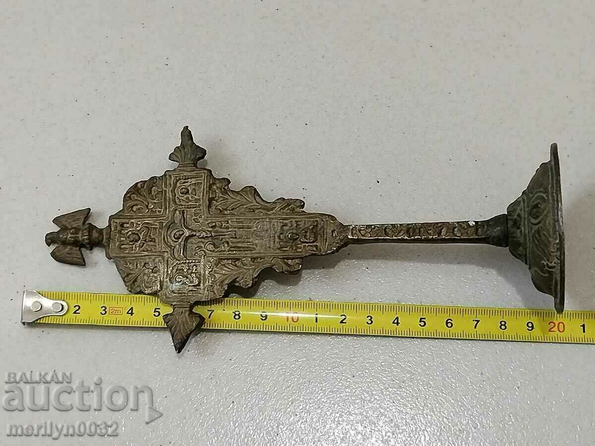 Renaissance bronze table cross double-faced crucifix - 5