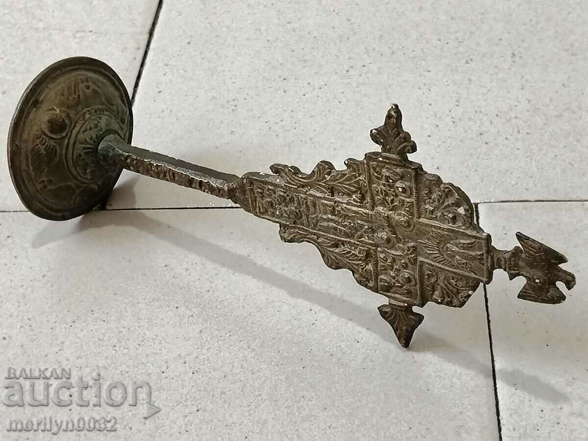 Renaissance bronze table cross double-faced crucifix - 7