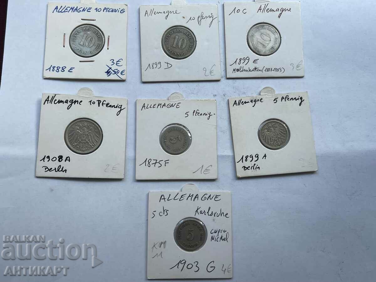 Γερμανία 7 παλιά νομίσματα των 5 και 10 pfennig 1888-1908