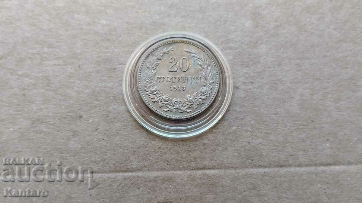 Monedă - BULGARIA - 20 cenți - 1913 - EXCELENT