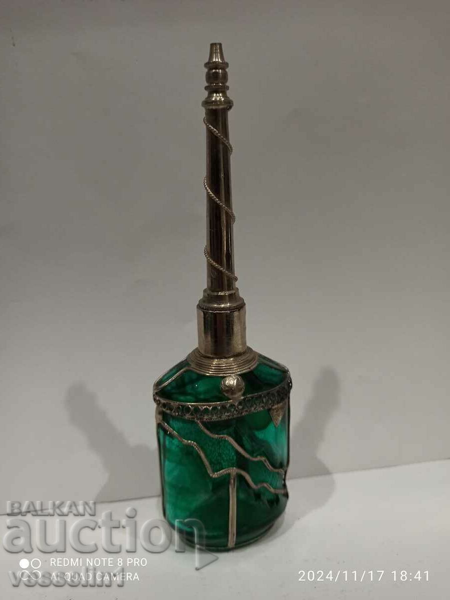 Moorish emerald green glass perfume bottle9.5 Moorish emerald green glass perfume bottle9.5