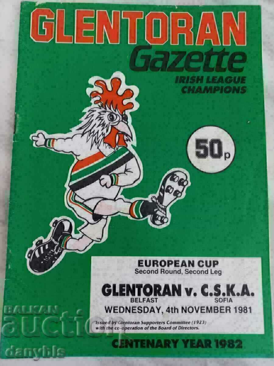 Football program - Glentoran - CSKA 1981