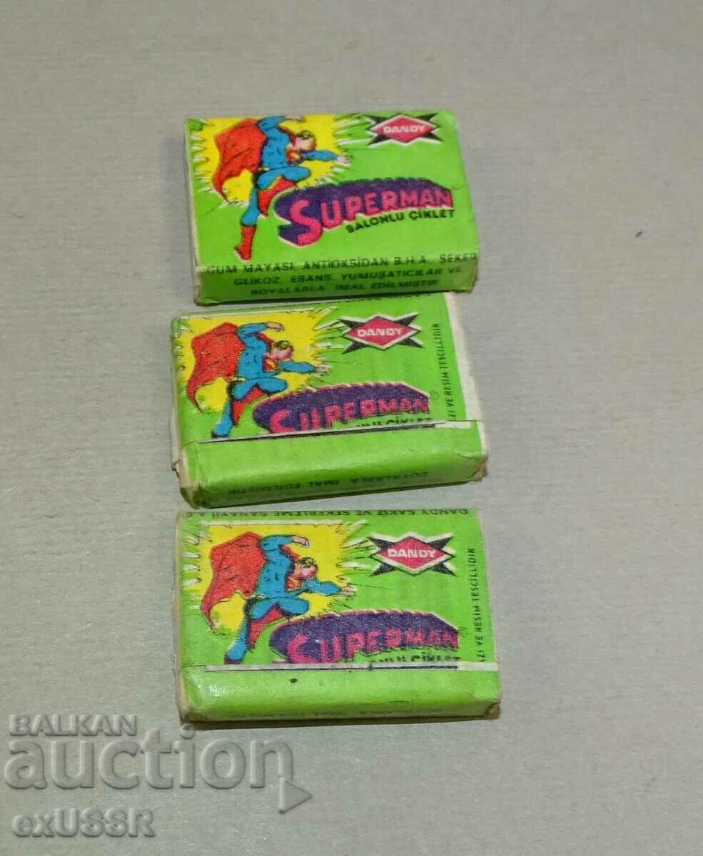 3 bubble gum Superman Superman pictures, unopened