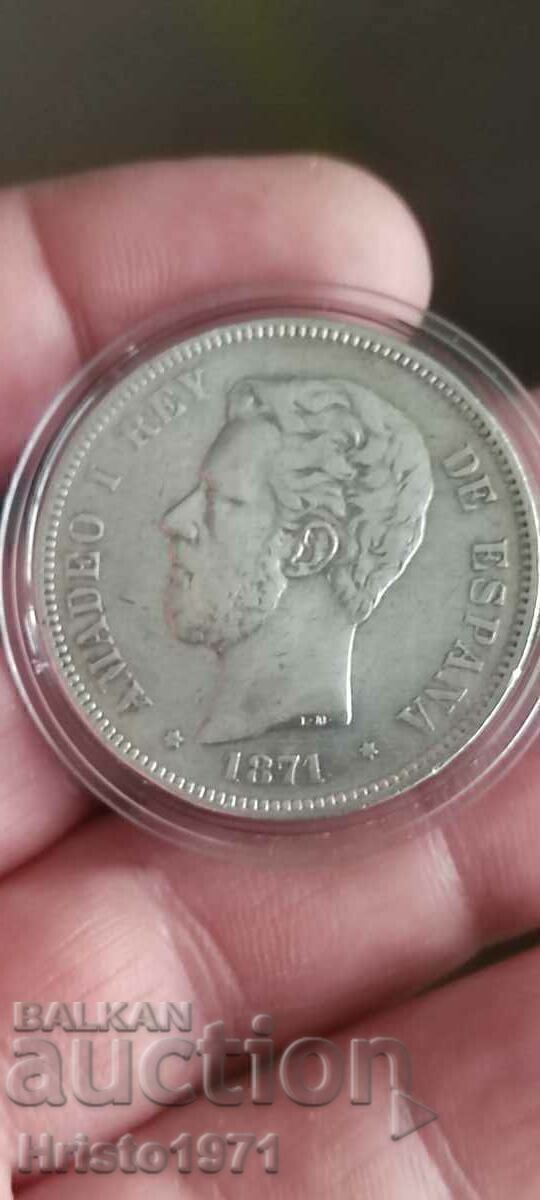 Auction 5 Pesetas 1871 Auction 5 Pesetas 1871