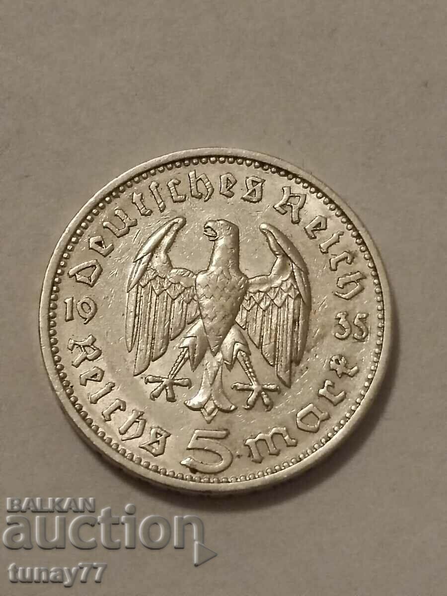 Coin Third Reich 5 Reichsmark 1935 Silver