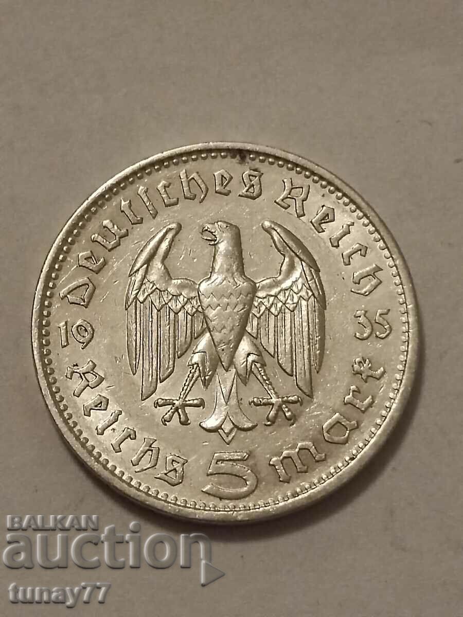 Coin Third Reich 5 Reichsmark 1935 Silver EXCELLENT