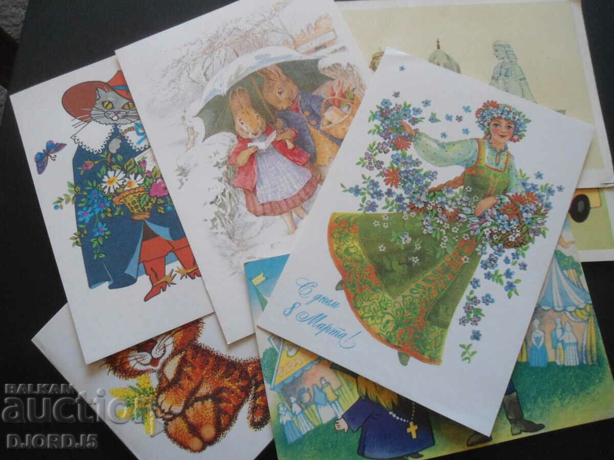 Old Russian greeting cards, 7 pieces