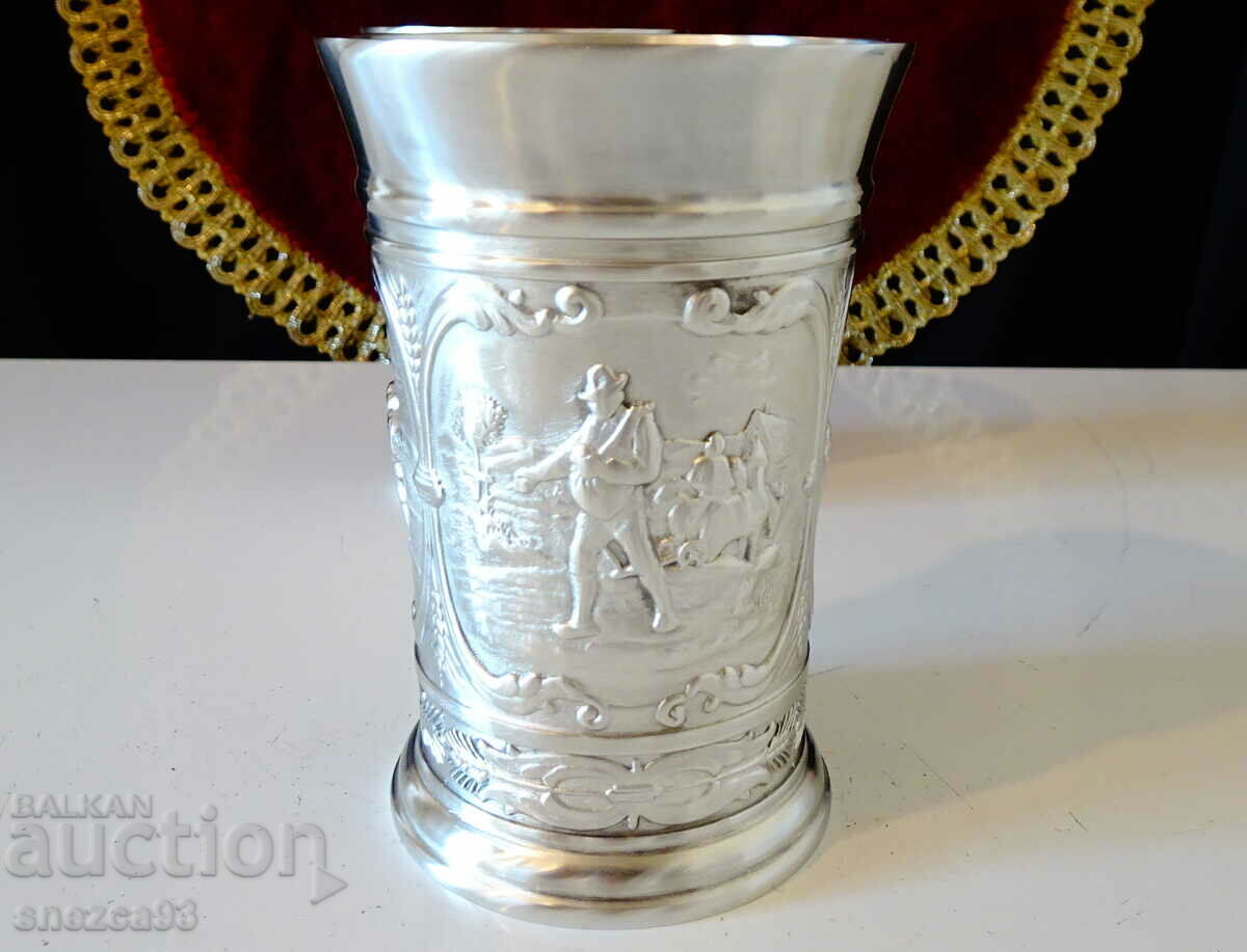 Pewter cup with paintings Plowman, Sower, Reapers.