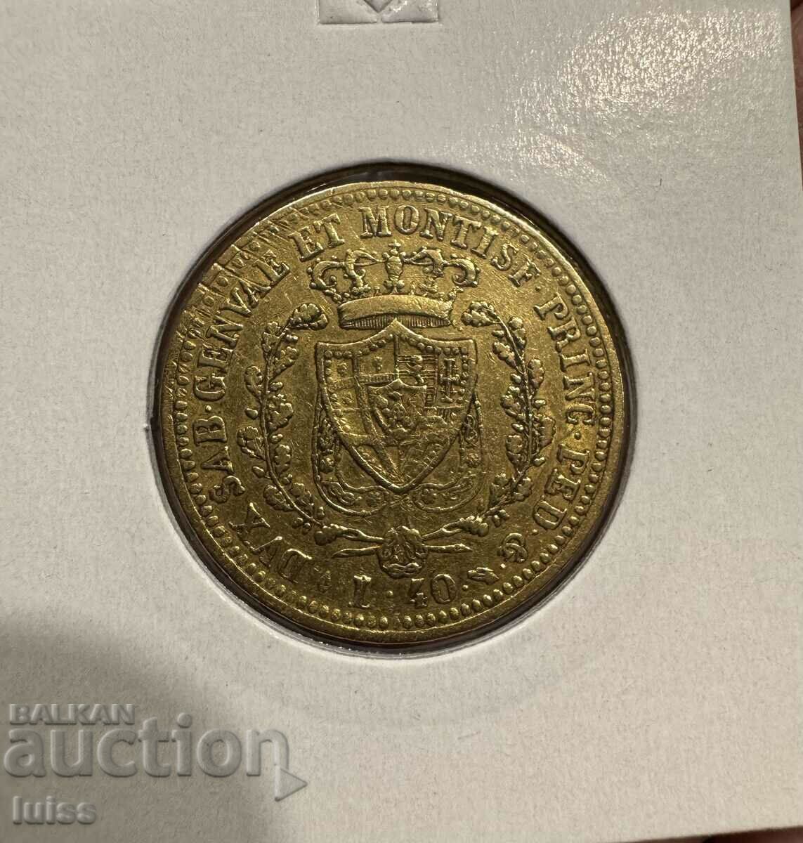 Gold Coin Italy - Sardinia 40 Lire 1825 Carlo Felice