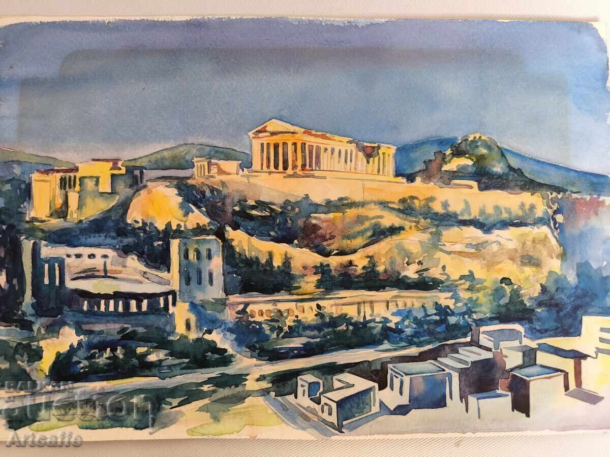 Delivery of Watercolor painting Greece Acropolis Delivery of Watercolor painting Greece Acropolis