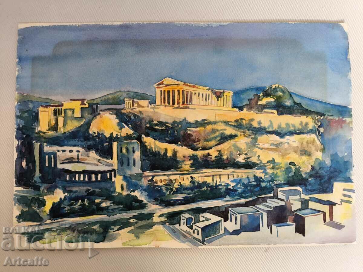 Watercolor painting Greece Acropolis - 5 Watercolor painting Greece Acropolis - 5