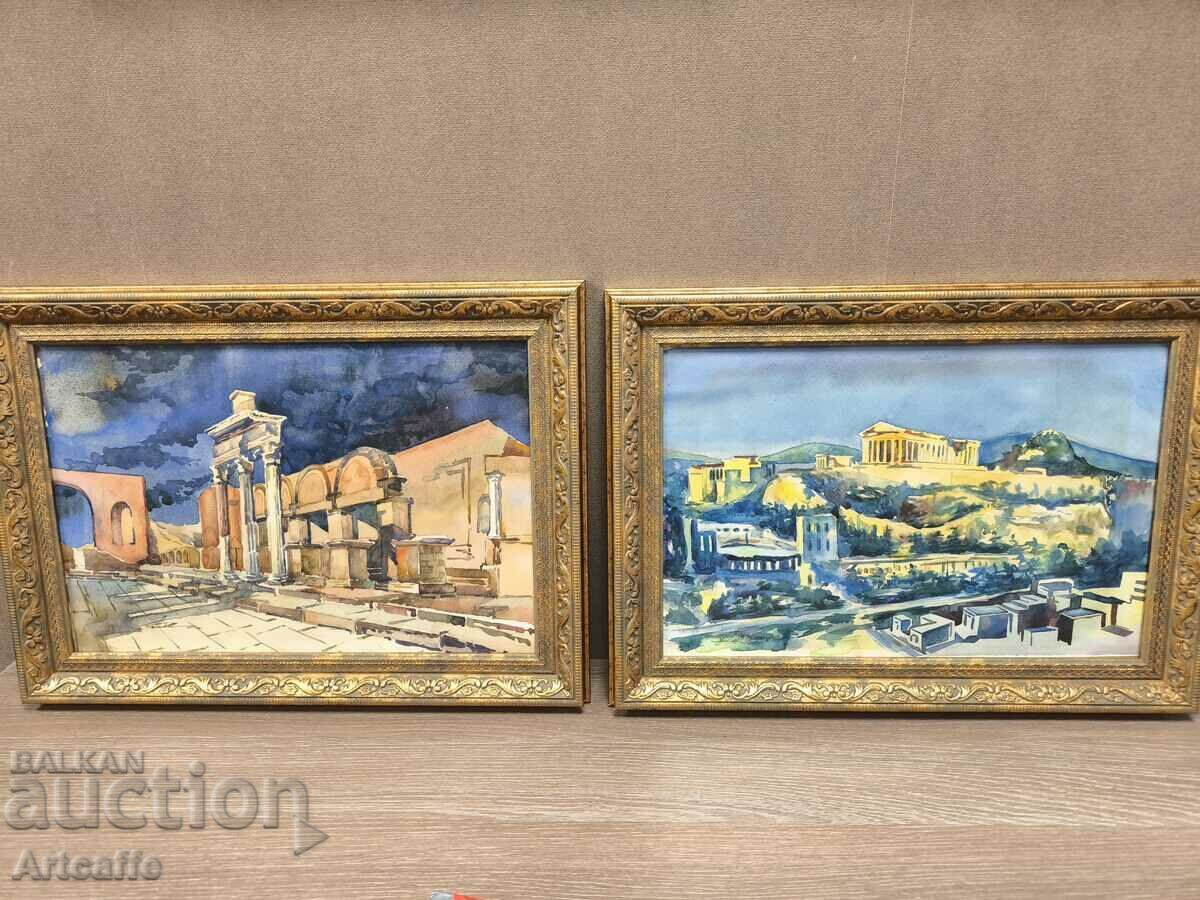 Two watercolors Greece