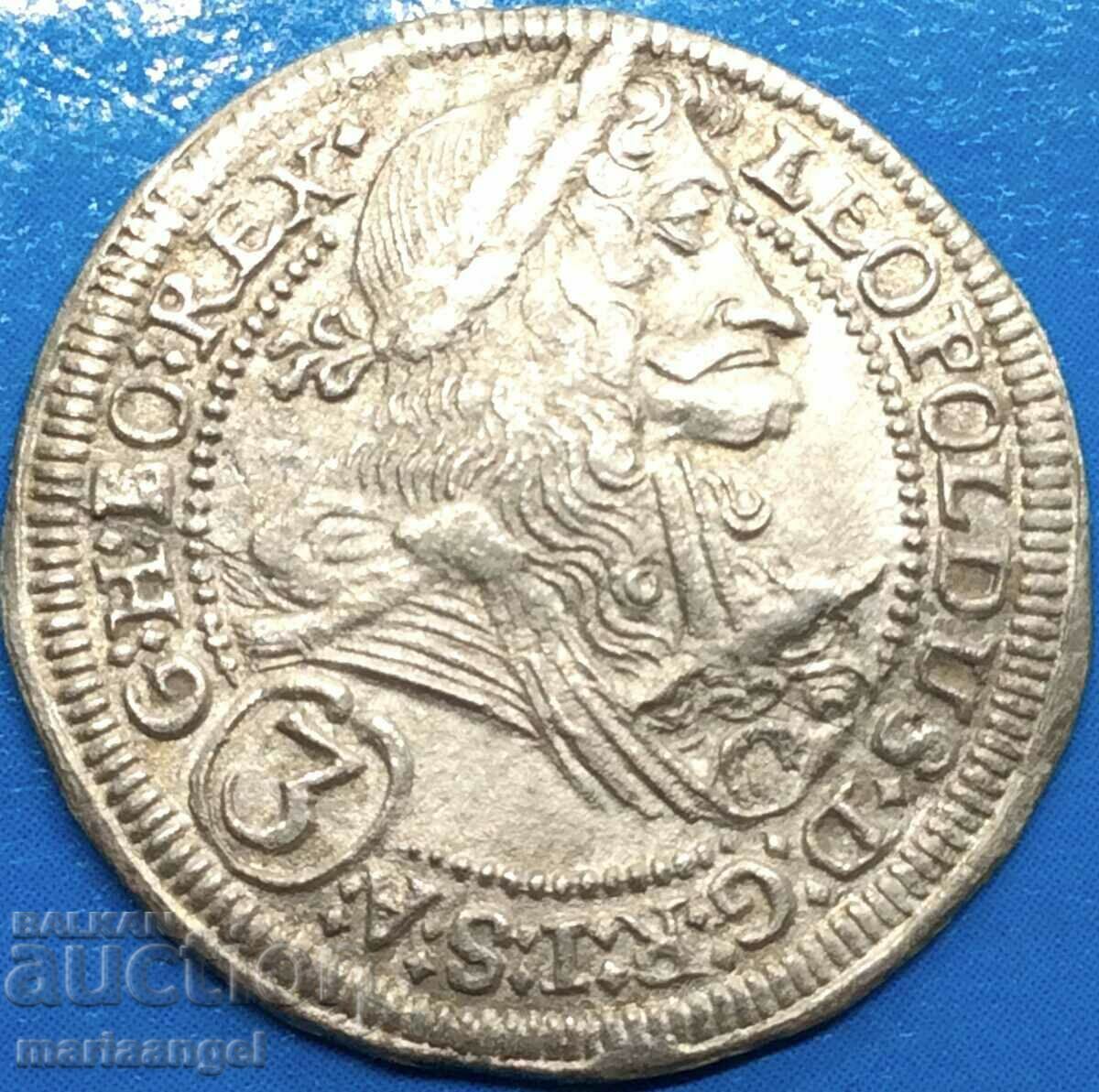 3 Kreuzer 1703 Austria Leopold Hall Tyrol silver