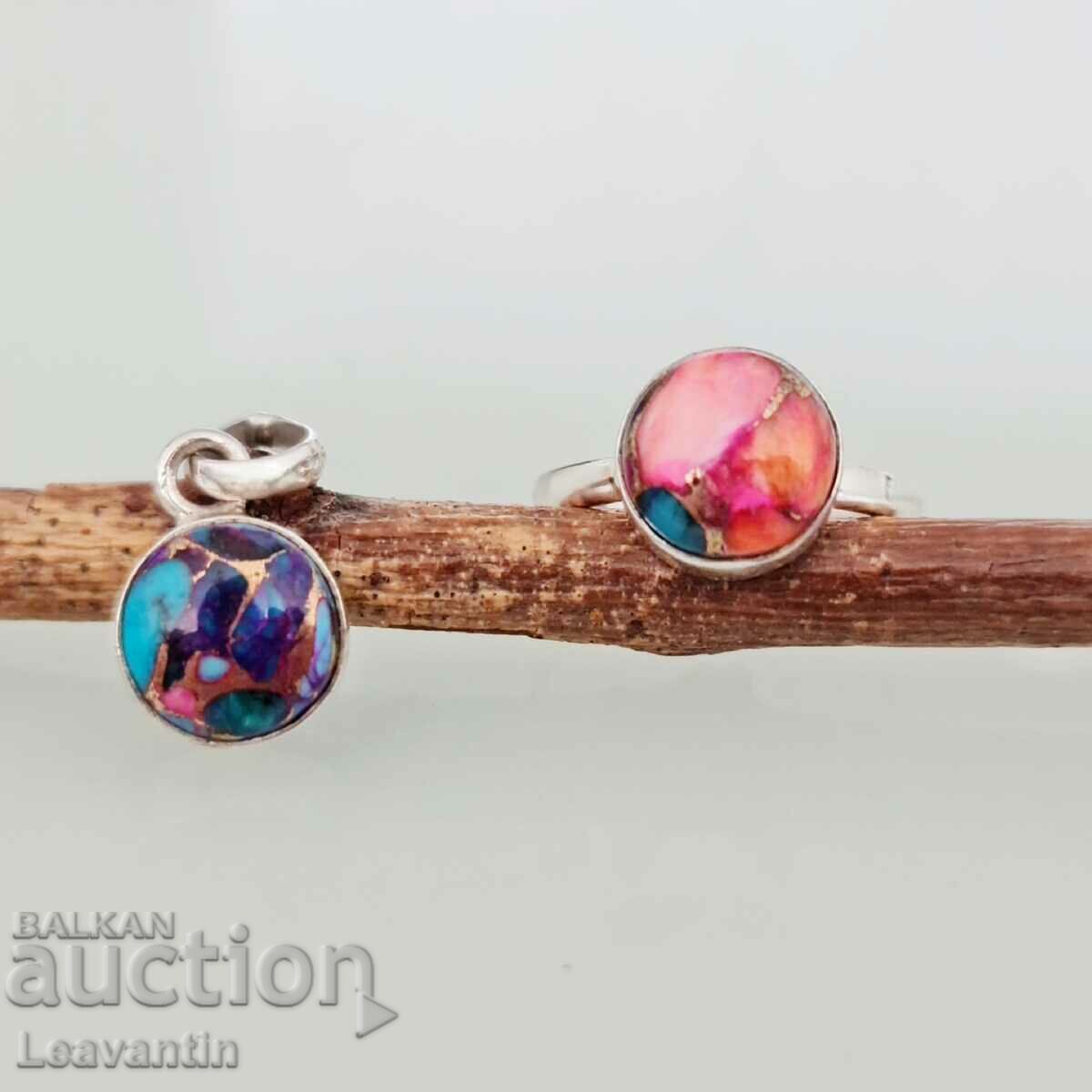 Silver set with Pink Dahlia Copper Turquoise