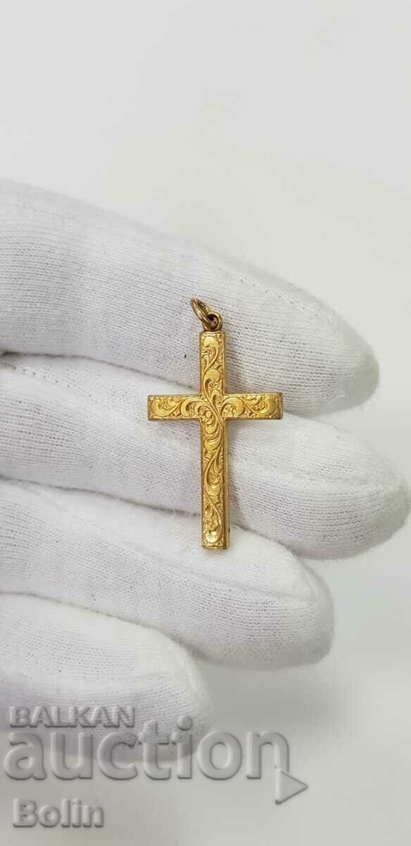 A rare late 19th century European engraved gilt cross - 5 A rare late 19th century European engraved gilt cross - 5