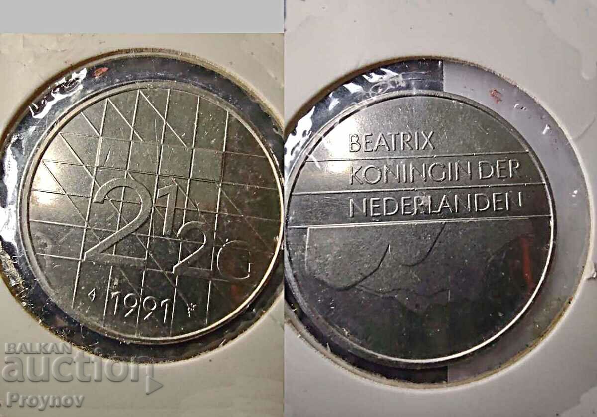 MINT ERROR-2½ гулдена Нидерландиа 1991г.