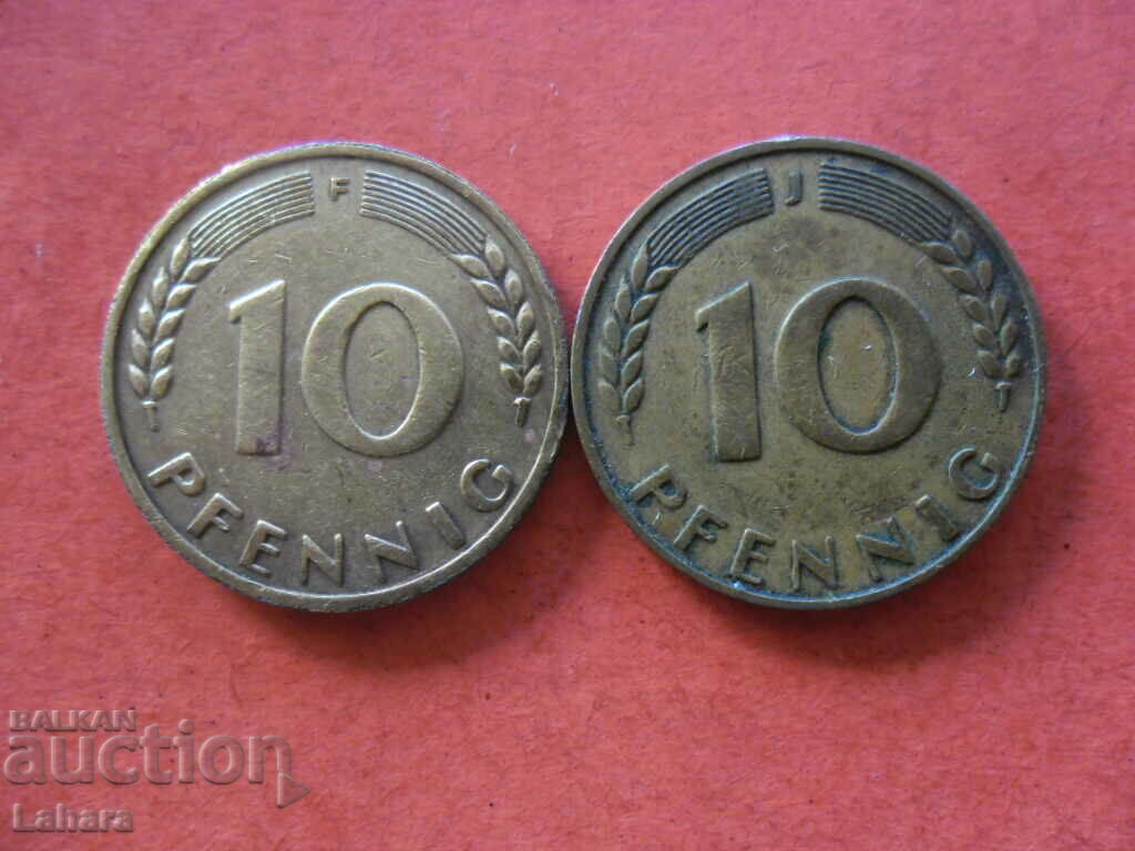 10 pfennig 1949 Germany letters F and J