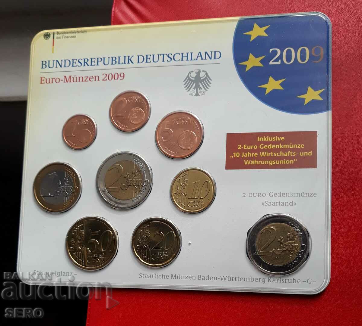 Germany SET 2009 G-Karlsruhe of 9 coins/2x2 euro/