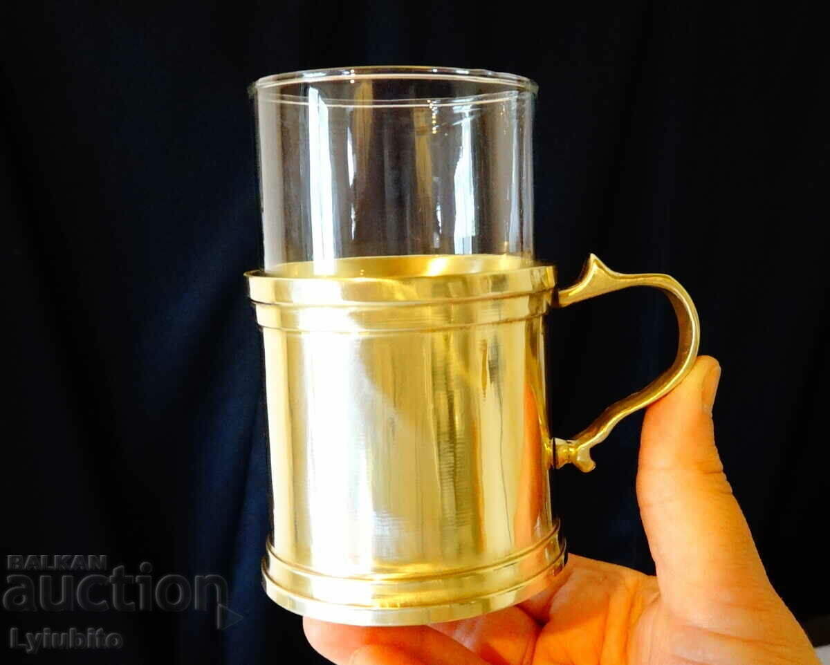 Massive bronze wine cup plus glass cup - 7 Massive bronze wine cup plus glass cup - 7