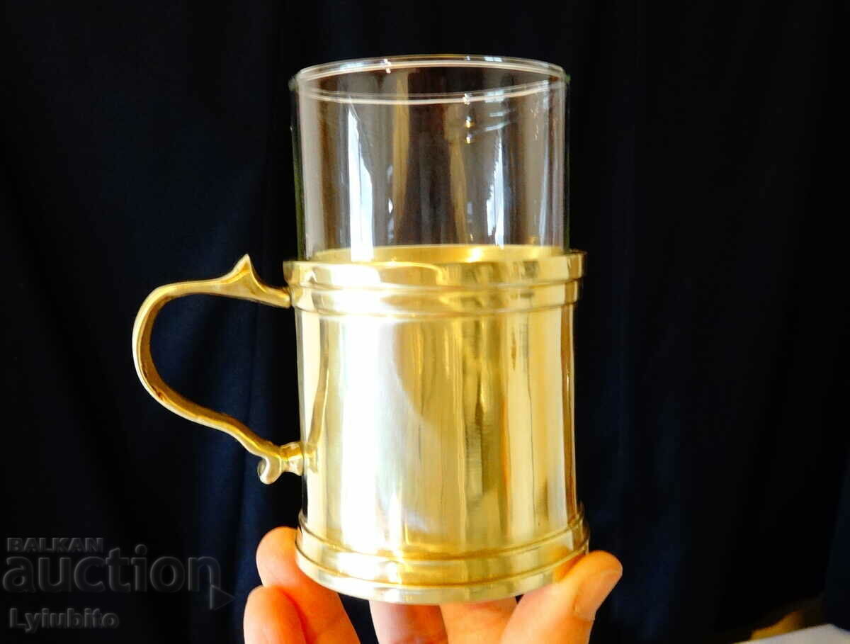 Massive bronze wine cup plus glass cup Massive bronze wine cup plus glass cup