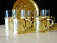 Căni masive de bronz 200 ml, plus pahar de sticlă