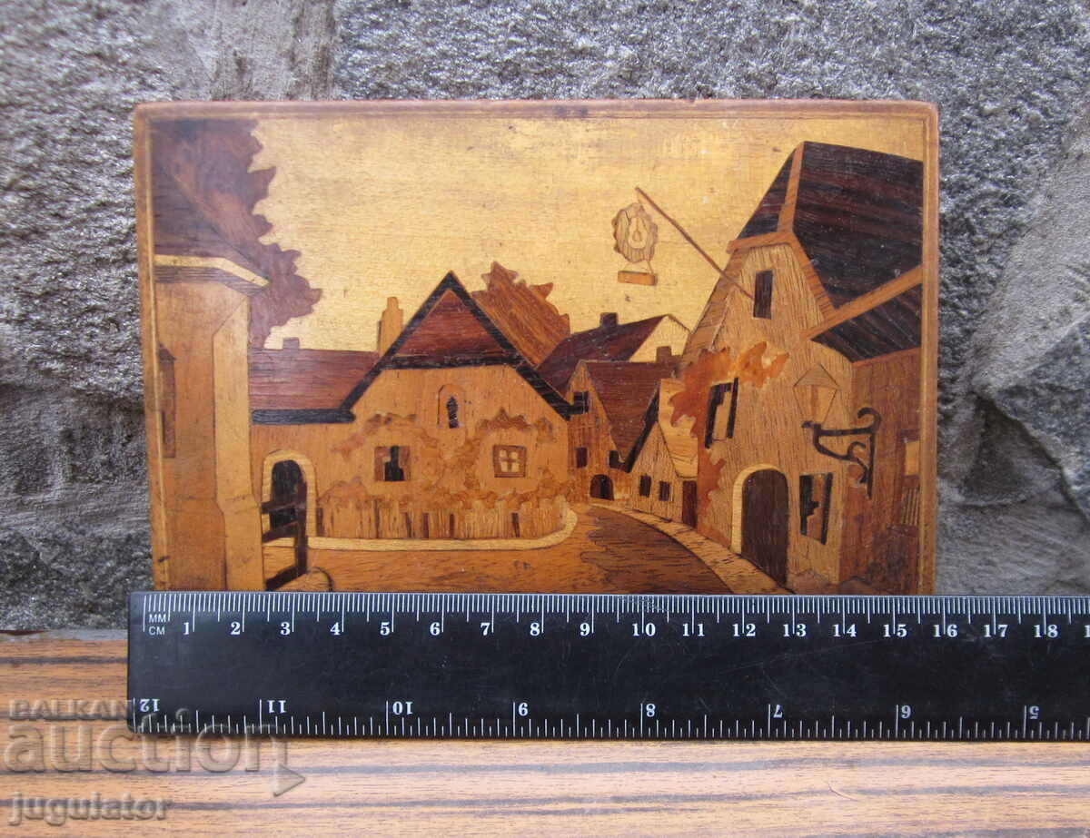 veche cutie din lemn germană cutie de bijuterii cu incrustație - 7