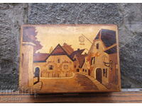 old German wooden box jewelry box with inlay