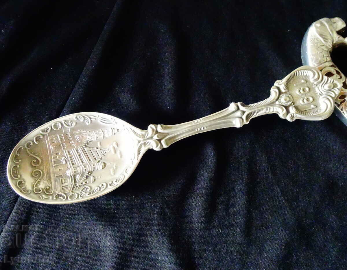 Pewter spoon from 1991, engraved castle, pewter wedding Pewter spoon from 1991, engraved castle, pewter wedding