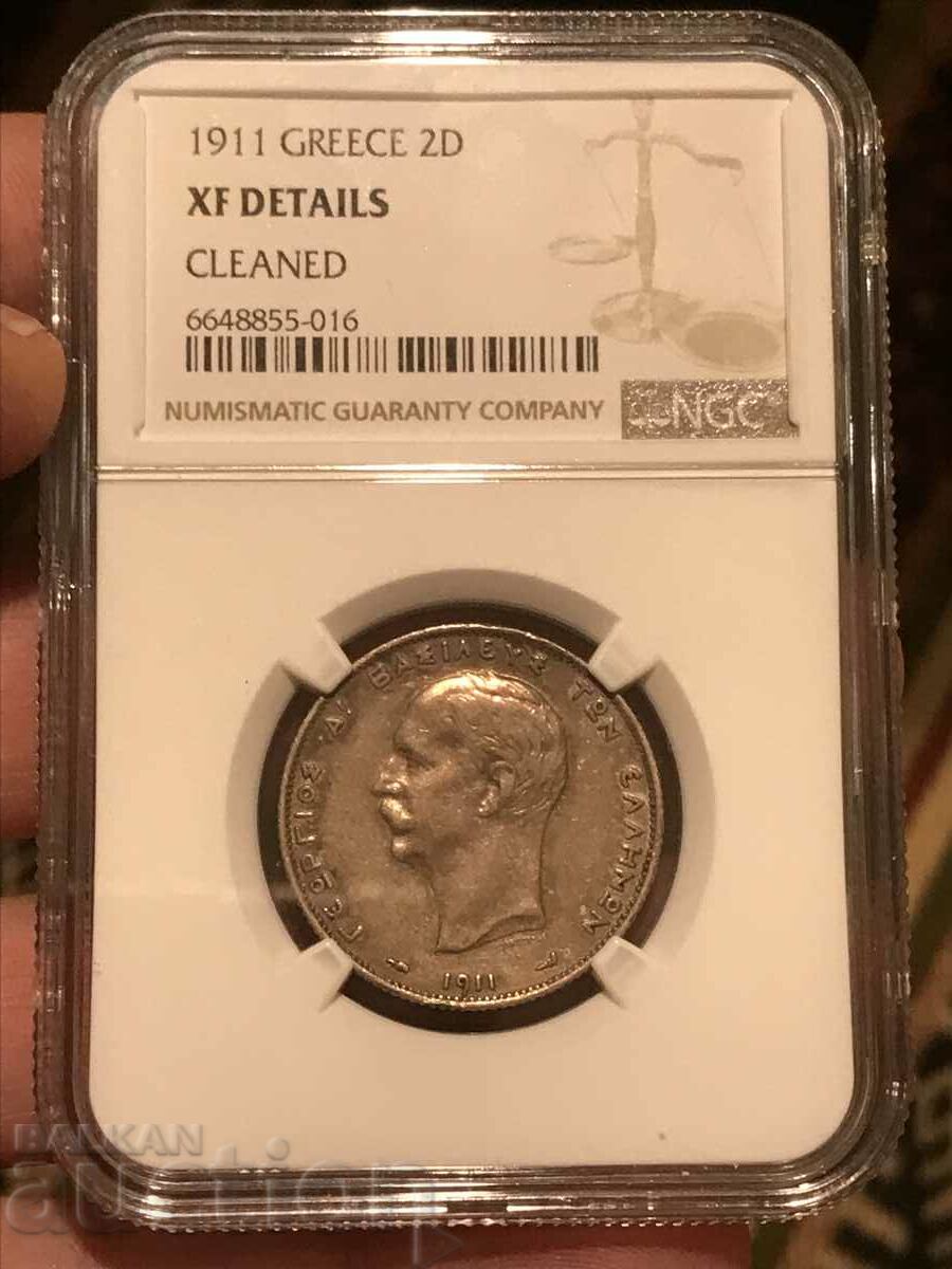 Greece 2 Drachma 1911 Georgios I Silver NGC XF