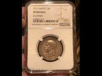 Grecia 2 Drahma 1911 Georgios I Argint NGC XF