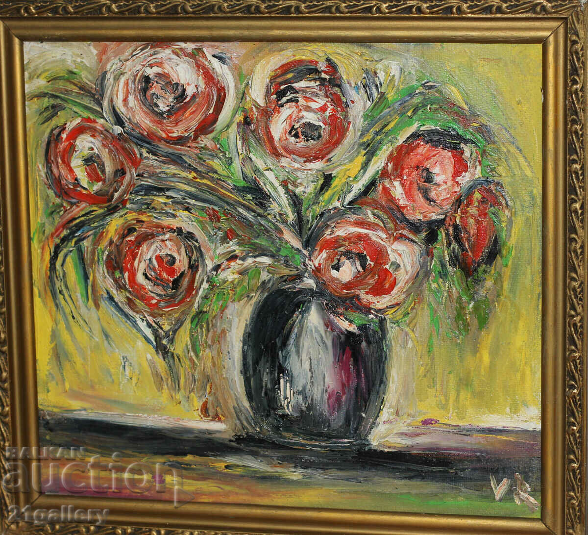 Auction  Still life vase with flowers, oil paints, signed