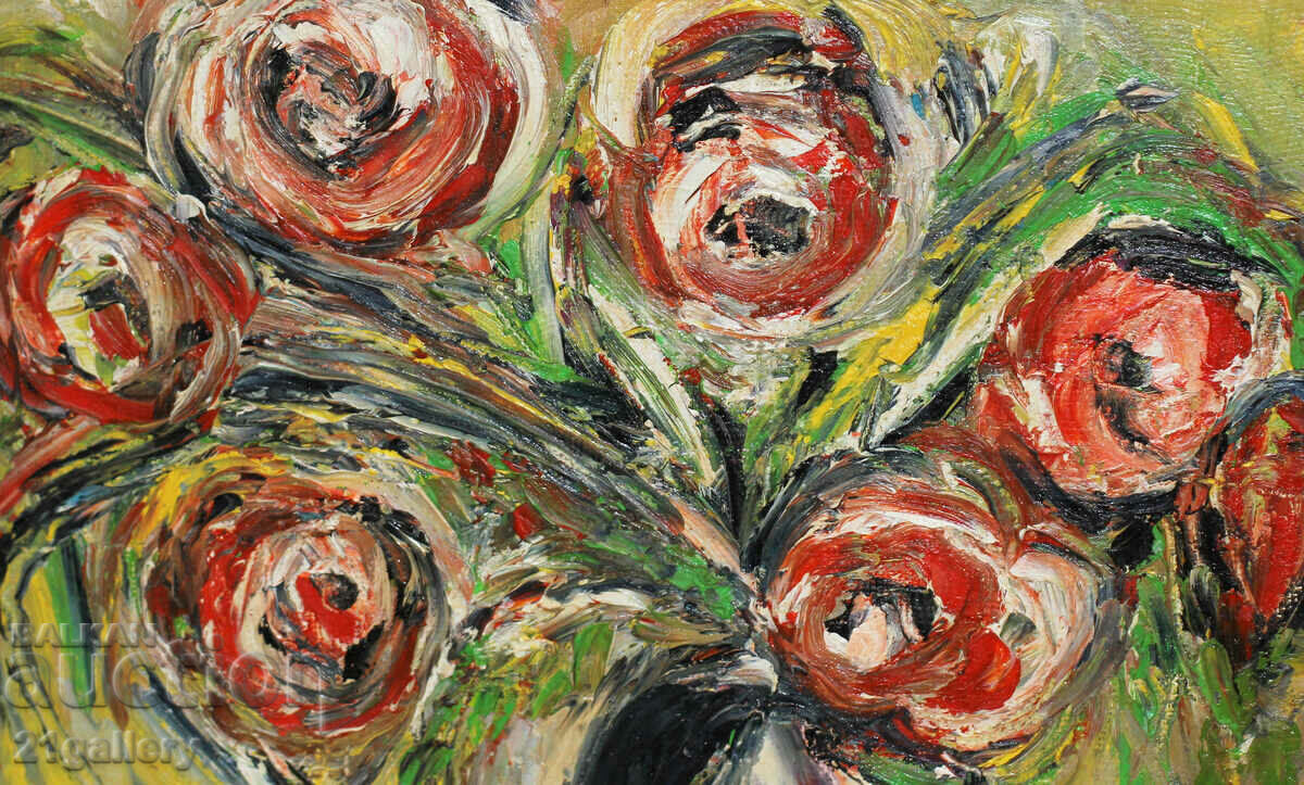 Delivery of Still life vase with flowers, oil paints, signed