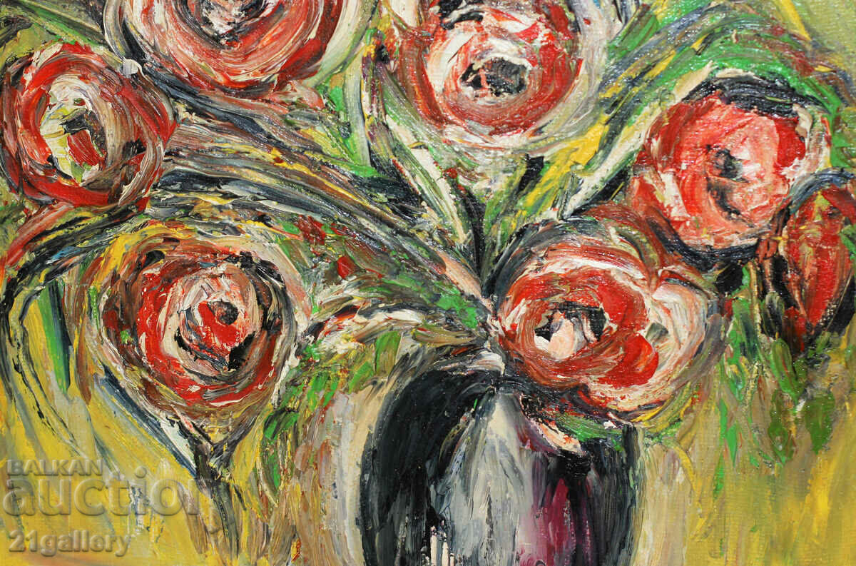 Still life vase with flowers, oil paints, signed - 5