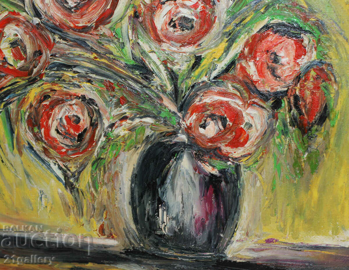 Still life vase with flowers, oil paints, signed - 6