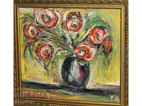 Still life vase with flowers, oil paints, signed