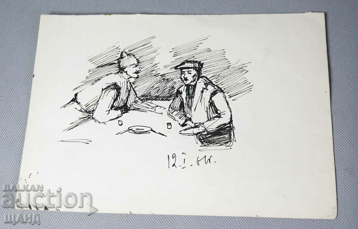 1960 Master Ink Drawing Caricature Men