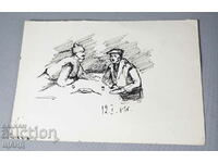 1960 Master Ink Drawing Caricature Men