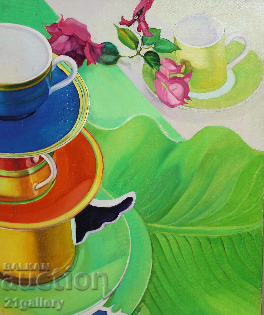 Νεκρή φύση με γυαλιά και τριαντάφυλλο, λαδομπογιές με τιμή 300.00 BGN | € 153.39 Νεκρή φύση με γυαλιά και τριαντάφυλλο, λαδομπογιές με τιμή 300.00 BGN | € 153.39