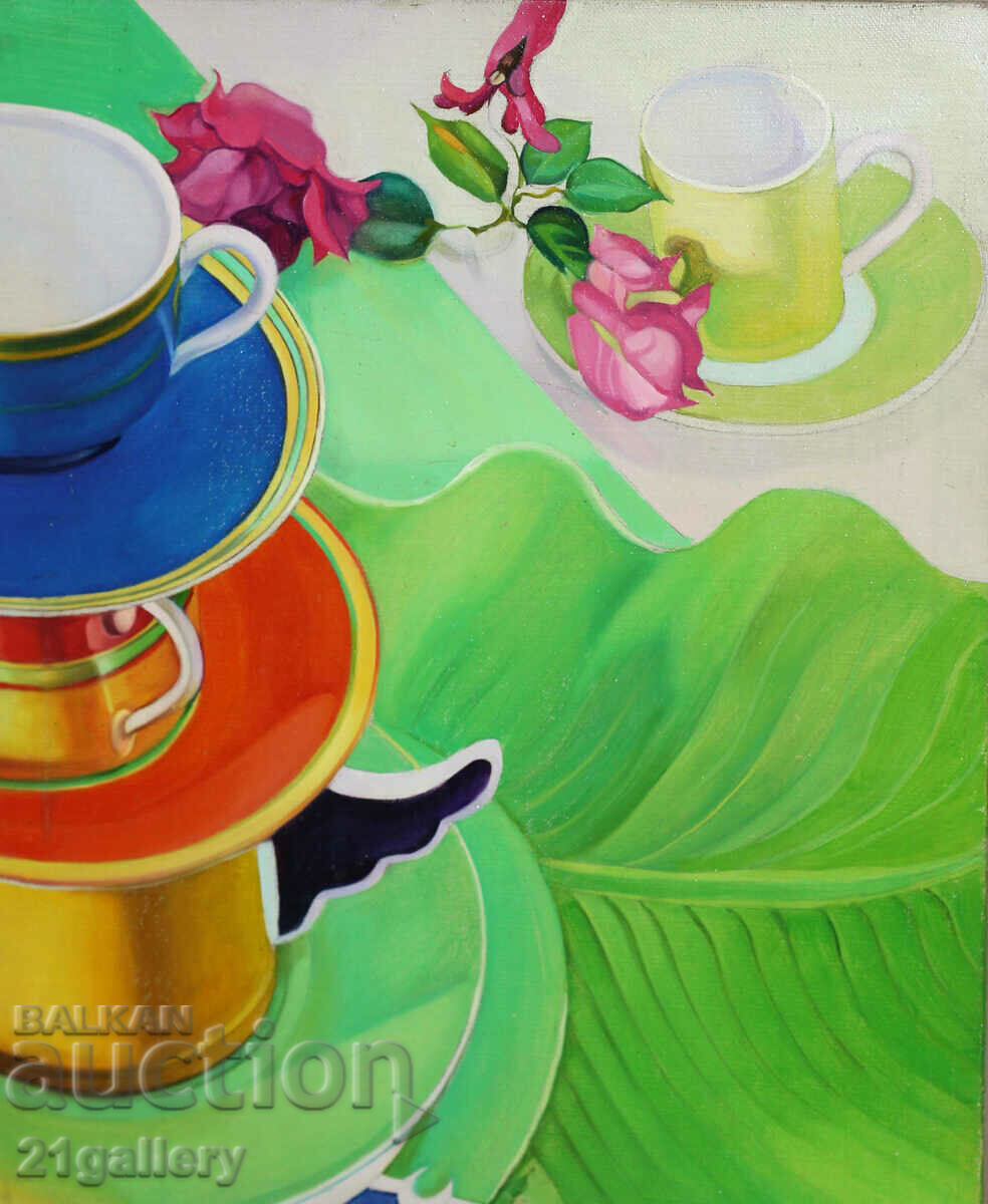 Δημοπρασία Νεκρή φύση με γυαλιά και τριαντάφυλλο, λαδομπογιές Δημοπρασία Νεκρή φύση με γυαλιά και τριαντάφυλλο, λαδομπογιές